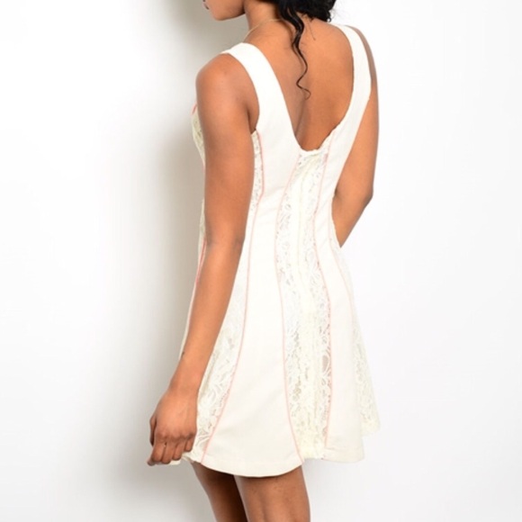CREAM LACE PANEL DRESS WITH PINK TRIM - Picture 2 of 6